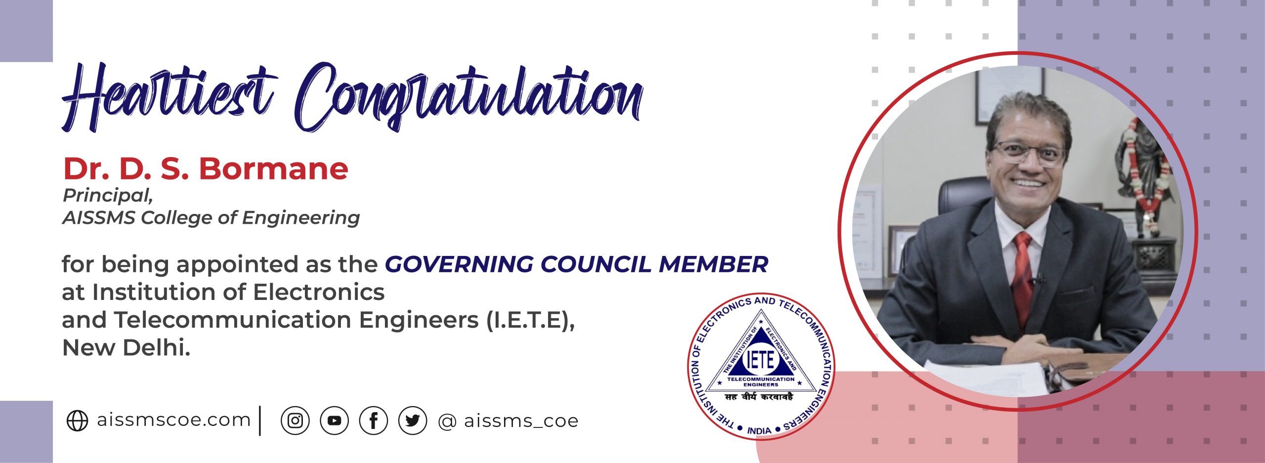 Congratulation to Principal sir to appoint as Governing Council member